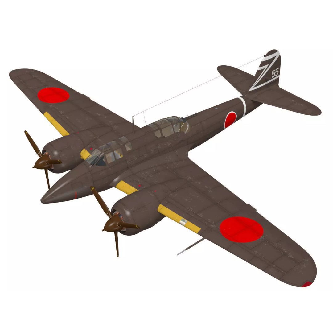 Kawasaki Ki-45 Kai Toryu 3D Model – High Poly Military Aircraft, FBX - View 2