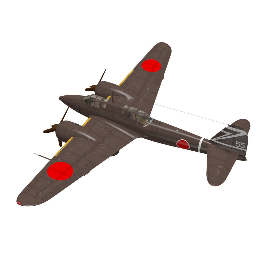 Kawasaki Ki-45 Kai Toryu 3D Model – High Poly Military Aircraft, FBX - View 3