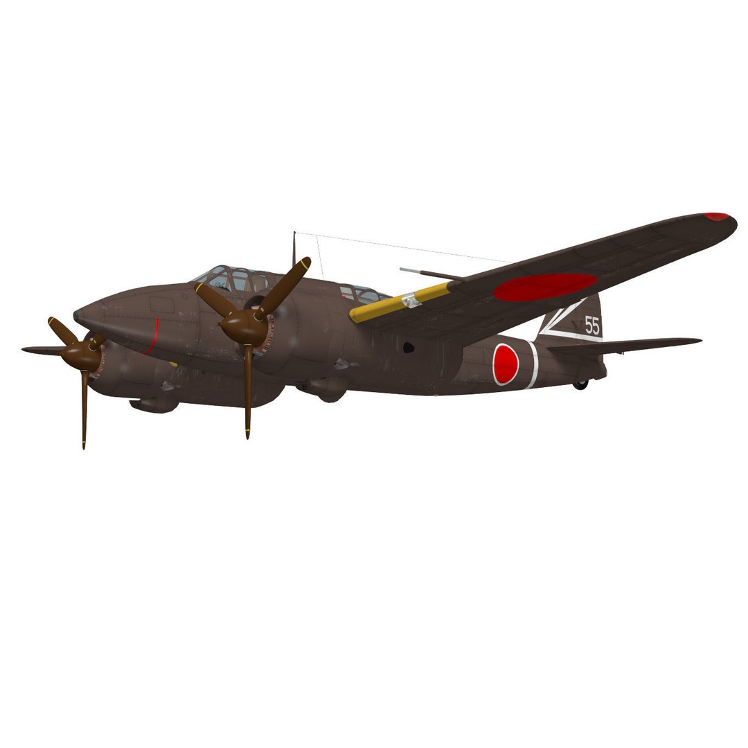 Kawasaki Ki-45 Kai Toryu 3D Model – High Poly Military Aircraft, FBX - View 4