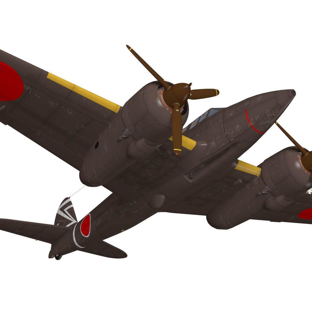 Kawasaki Ki-45 Kai Toryu 3D Model – High Poly Military Aircraft, FBX - View 5