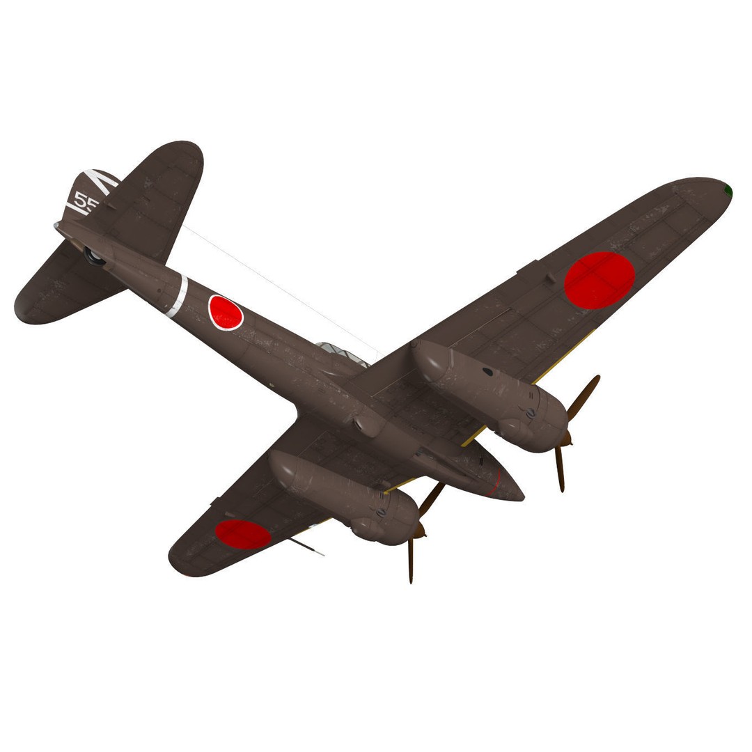 Kawasaki Ki-45 Kai Toryu 3D Model – High Poly Military Aircraft, FBX - View 6