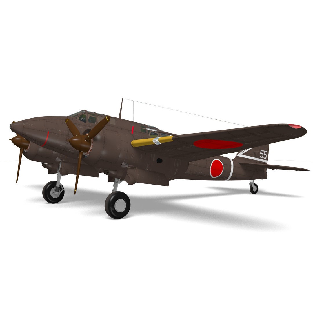 Kawasaki Ki-45 Kai Toryu 3D Model – High Poly Military Aircraft, FBX - View 7