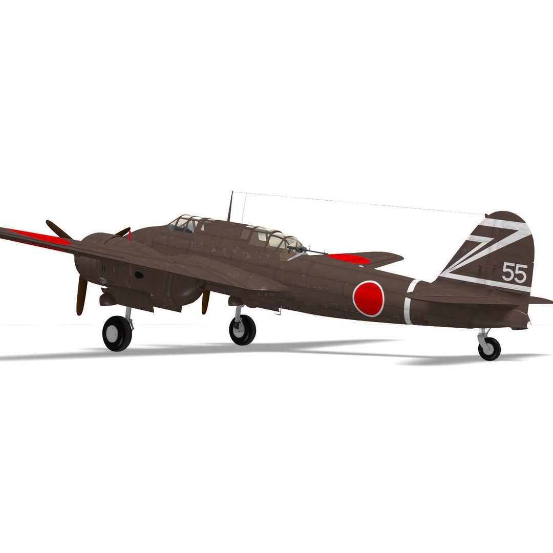 Kawasaki Ki-45 Kai Toryu 3D Model – High Poly Military Aircraft, FBX - View 8