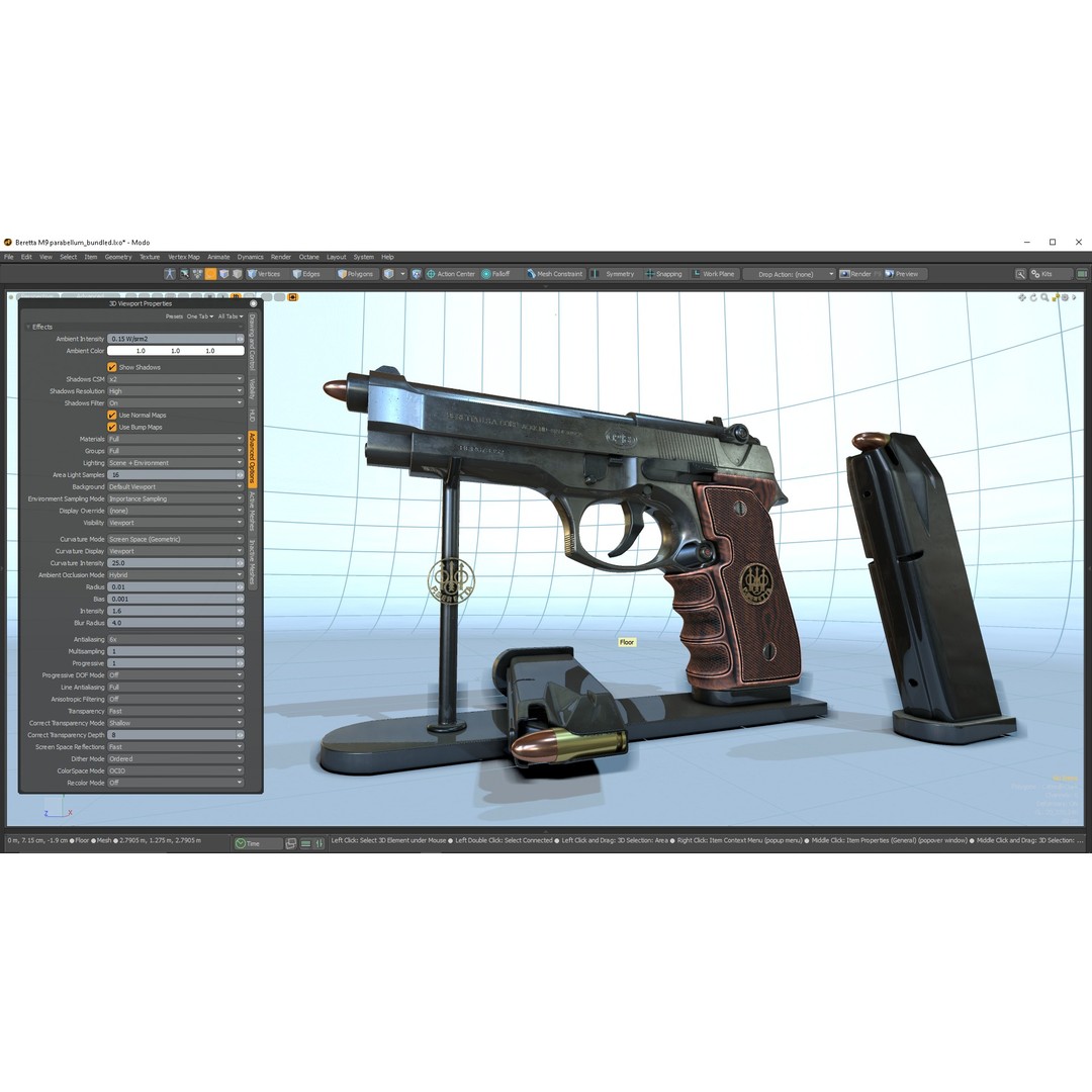 M9 Parabellum 3D Model – Subdivision Ready Game Asset, FBX/OBJ - View 16