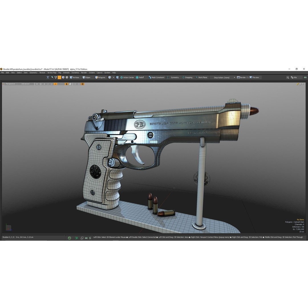 M9 Parabellum 3D Model – Subdivision Ready Game Asset, FBX/OBJ - View 31