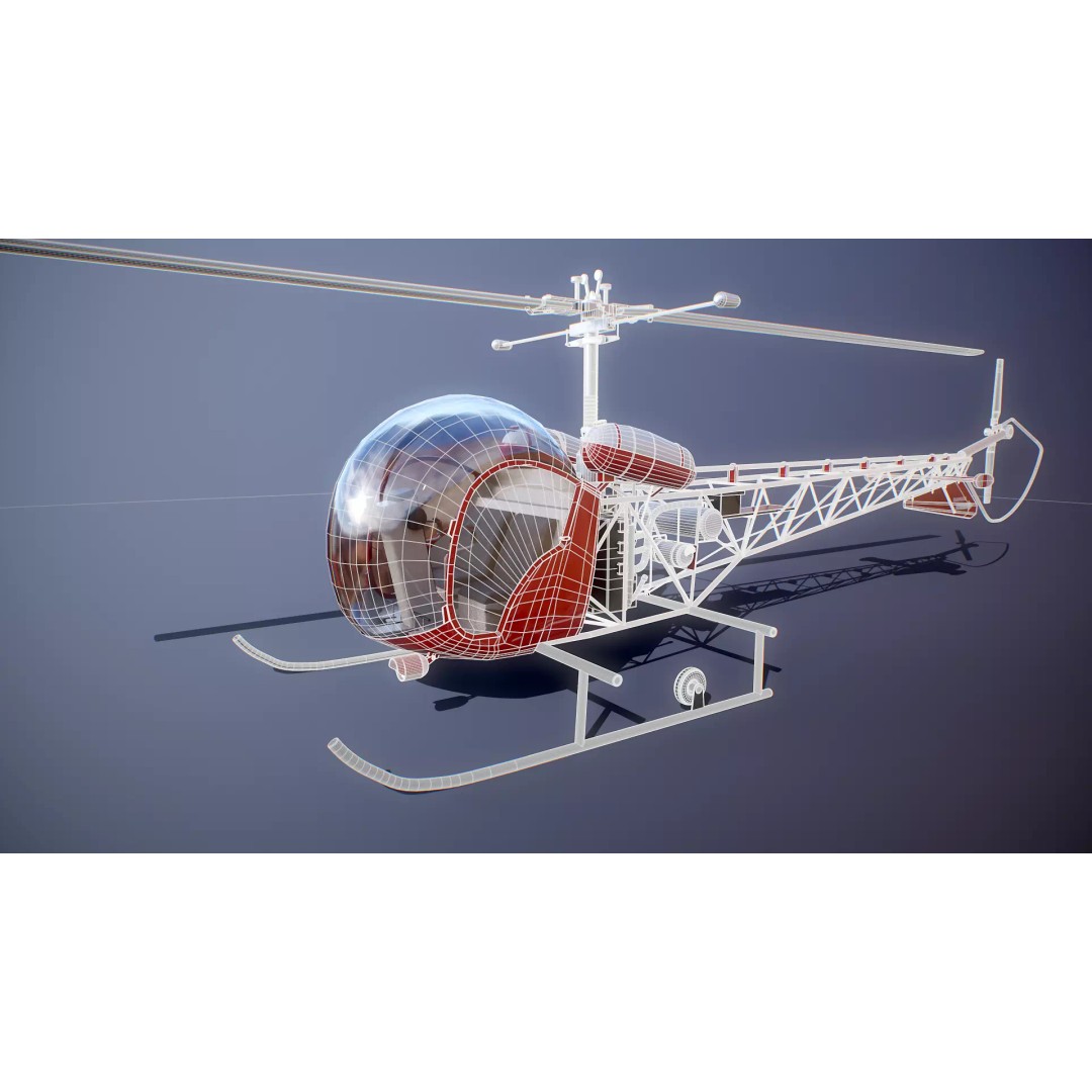 Bell 47 Light Helicopter 3D Model – PBR Low Poly Game Asset, FBX