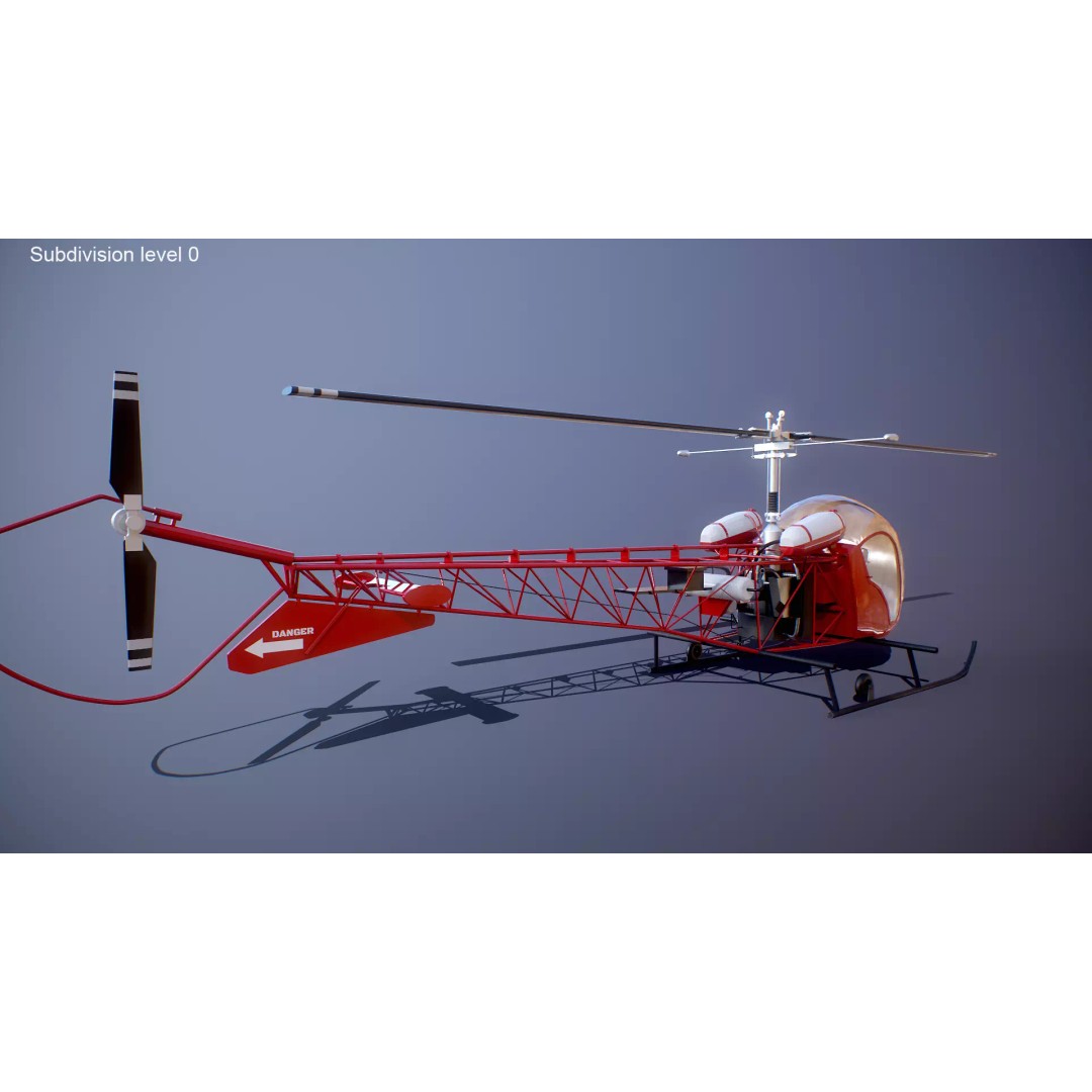 Bell 47 Light Helicopter 3D Model – PBR Low Poly Game Asset, FBX - View 12