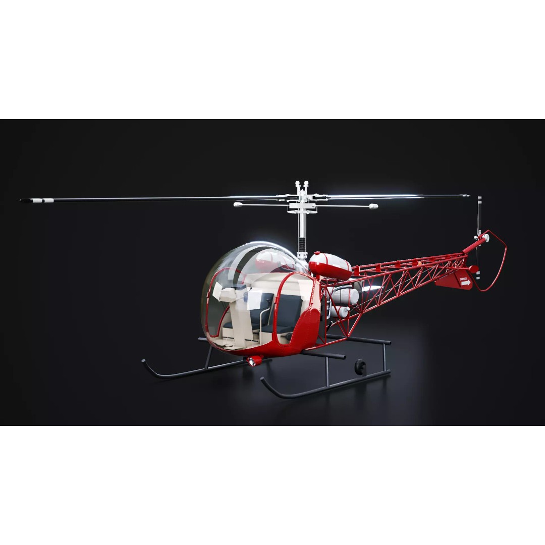 Bell 47 Light Helicopter 3D Model – PBR Low Poly Game Asset, FBX - View 2