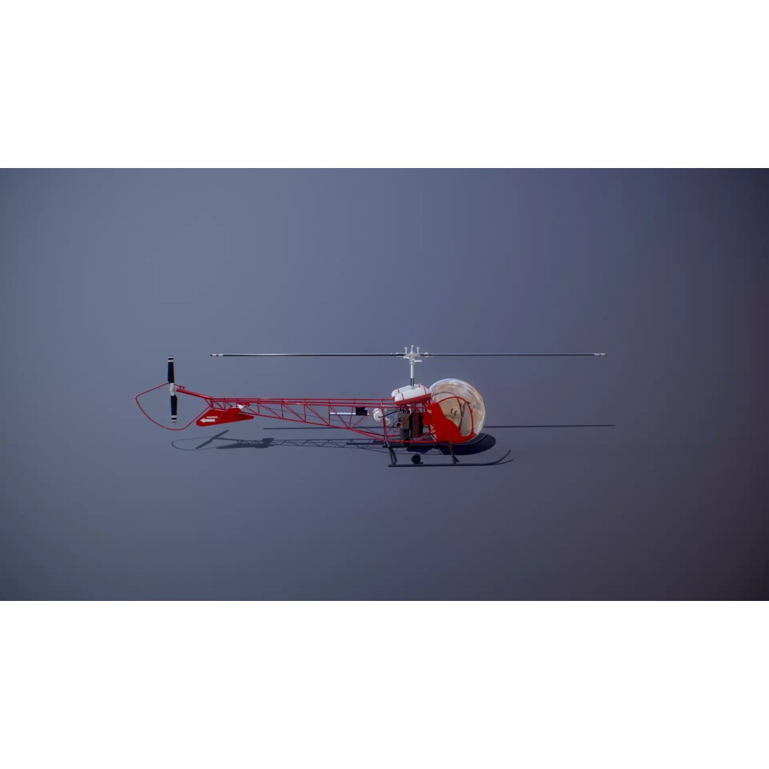 Bell 47 Light Helicopter 3D Model – PBR Low Poly Game Asset, FBX - View 23