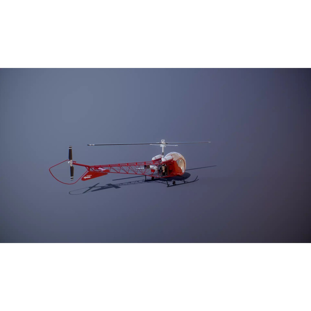Bell 47 Light Helicopter 3D Model – PBR Low Poly Game Asset, FBX - View 24