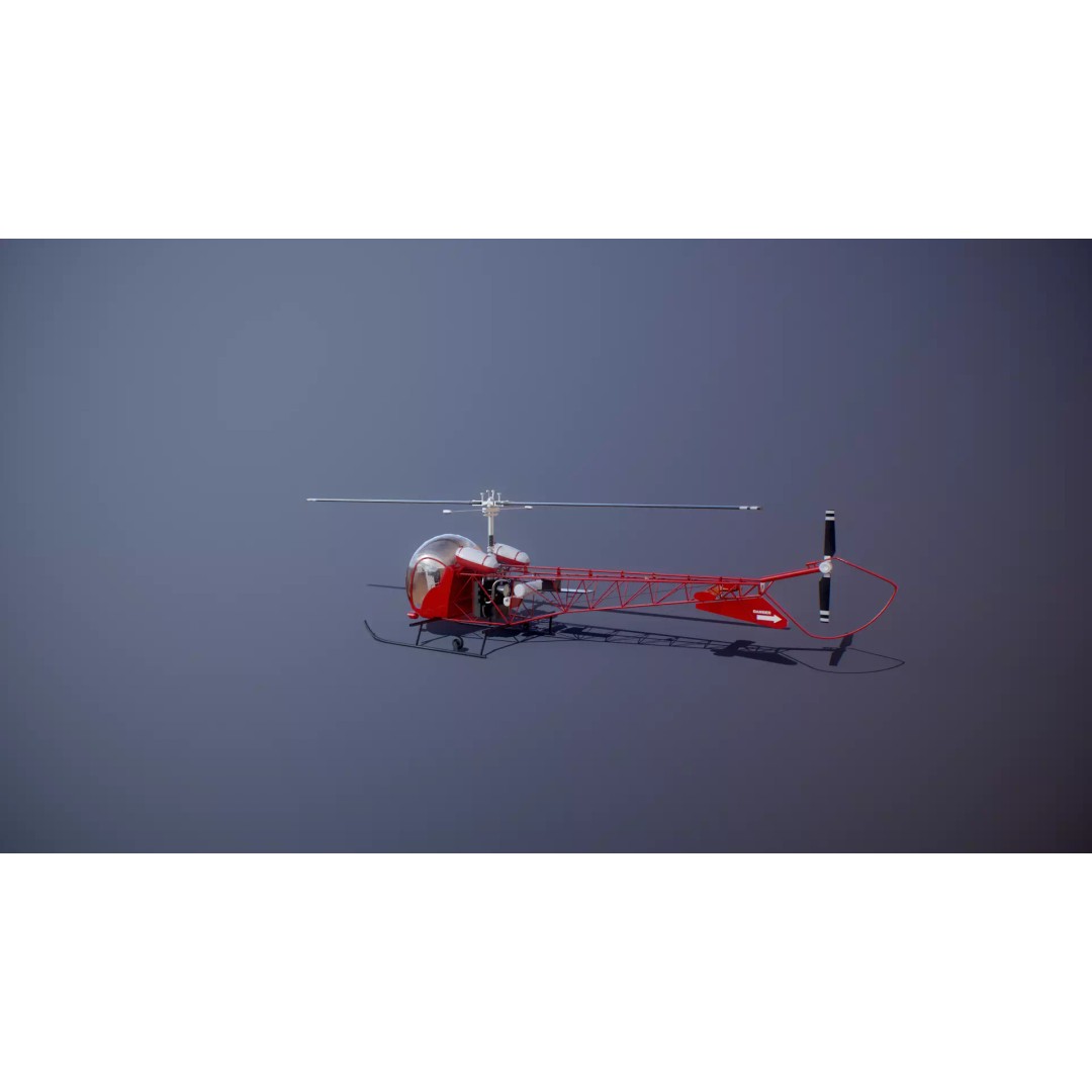 Bell 47 Light Helicopter 3D Model – PBR Low Poly Game Asset, FBX - View 27