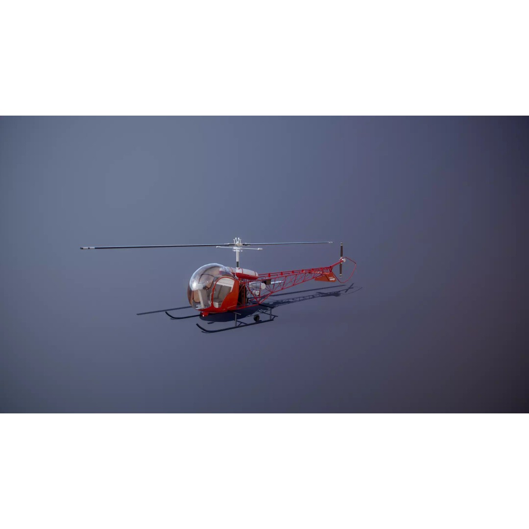 Bell 47 Light Helicopter 3D Model – PBR Low Poly Game Asset, FBX - View 29