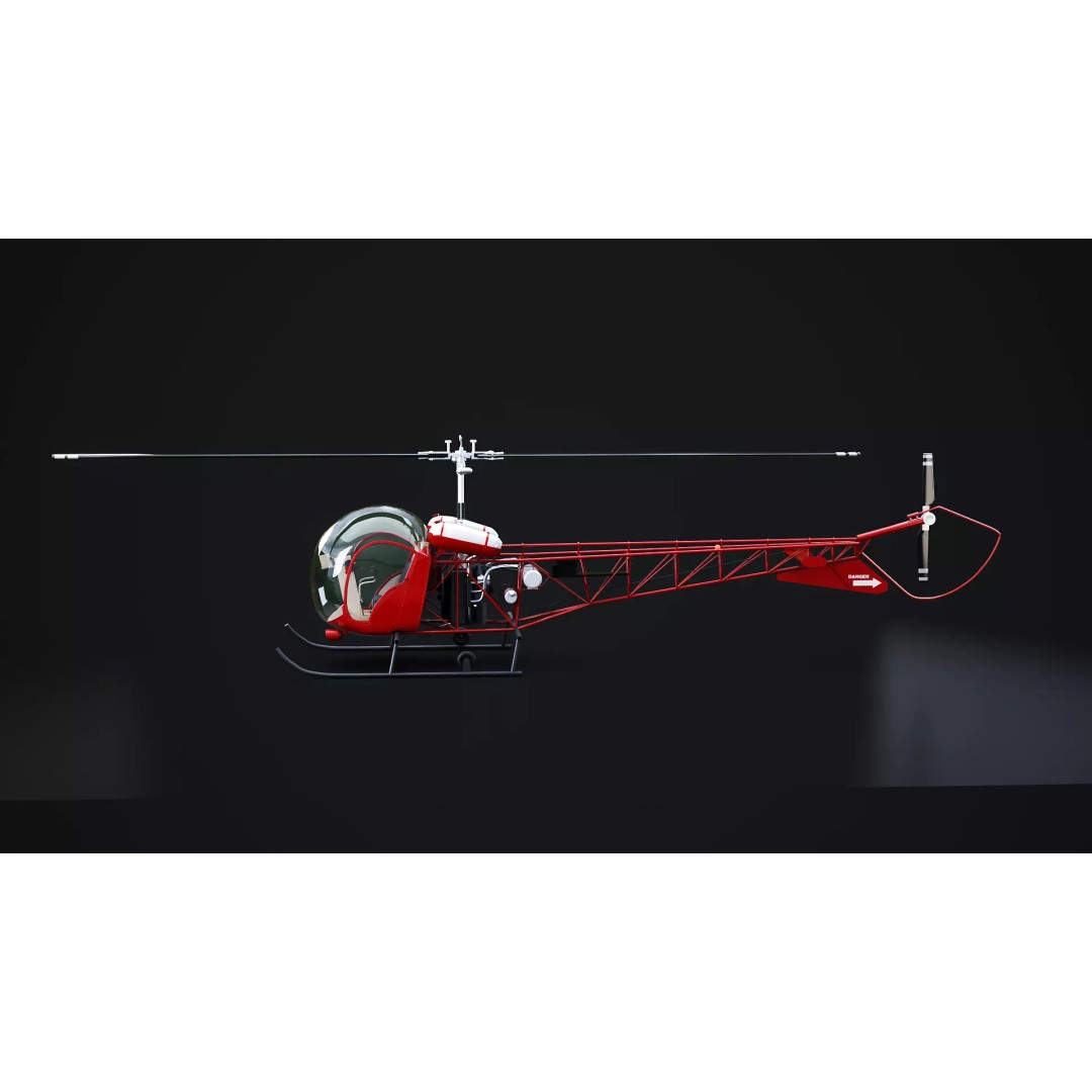 Bell 47 Light Helicopter 3D Model – PBR Low Poly Game Asset, FBX - View 3