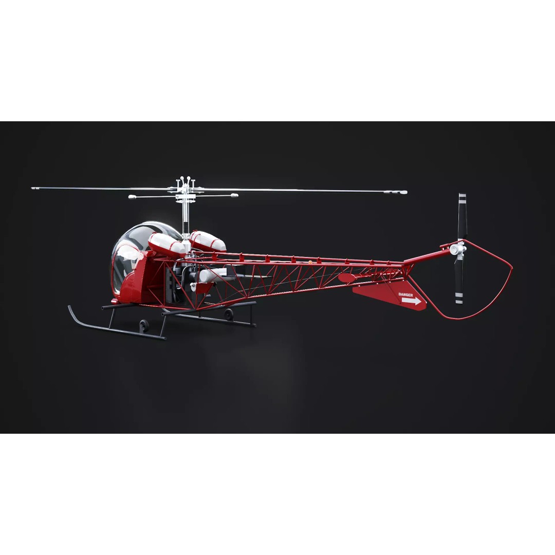 Bell 47 Light Helicopter 3D Model – PBR Low Poly Game Asset, FBX - View 4