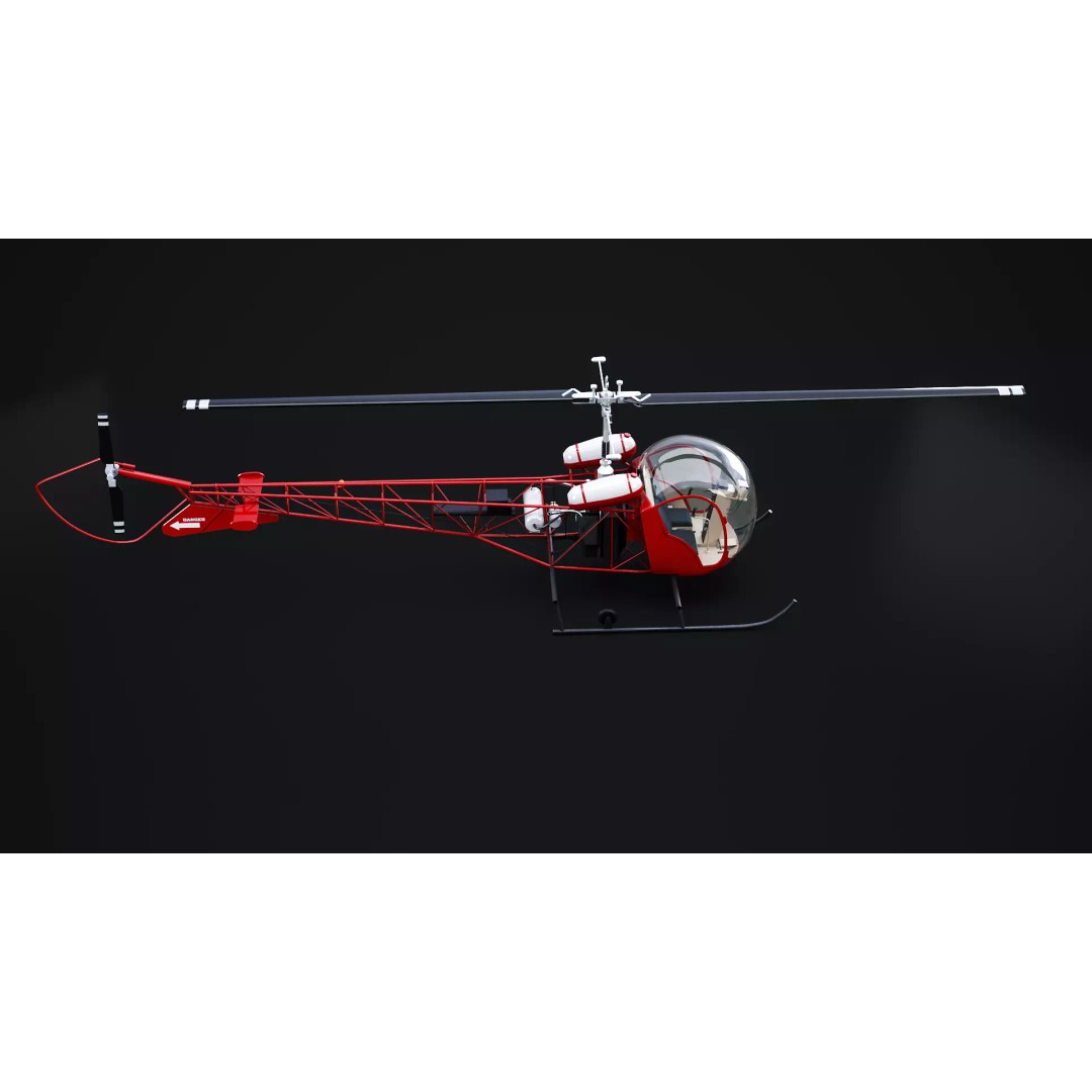 Bell 47 Light Helicopter 3D Model – PBR Low Poly Game Asset, FBX - View 7