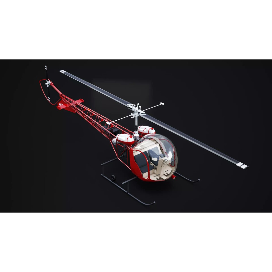 Bell 47 Light Helicopter 3D Model – PBR Low Poly Game Asset, FBX - View 8