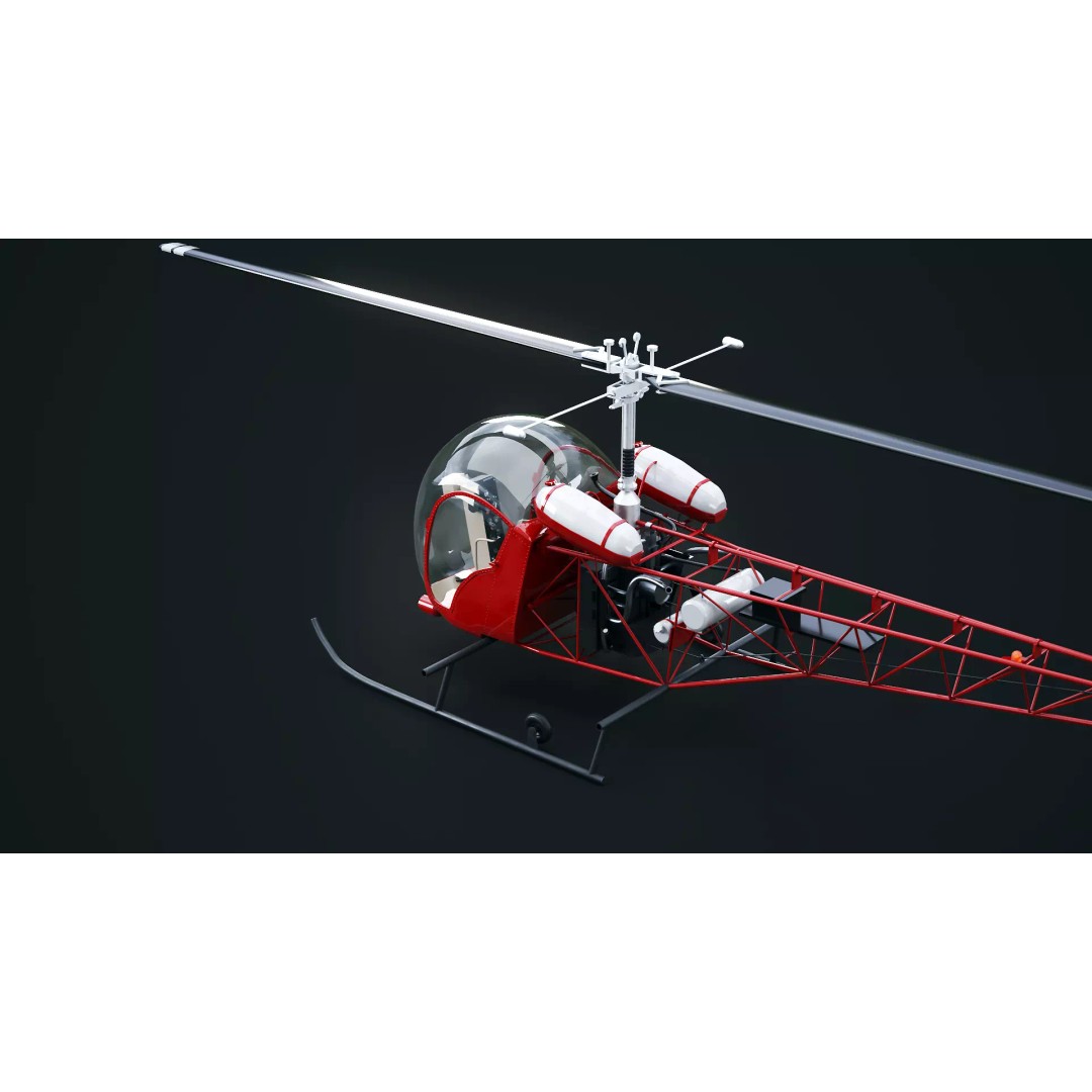 Bell 47 Light Helicopter 3D Model – PBR Low Poly Game Asset, FBX - View 9