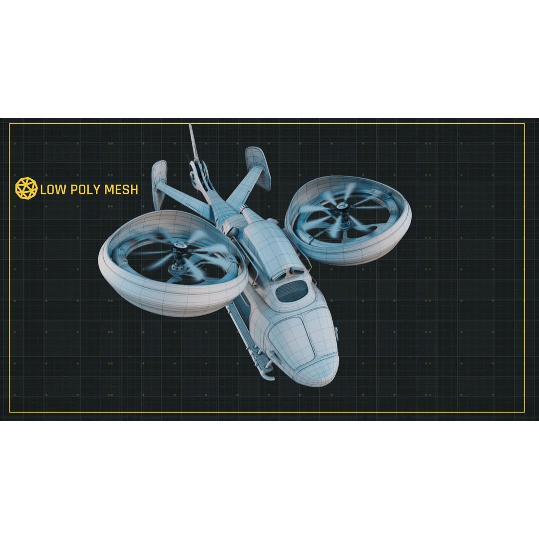 NIVA Sci Fi Helicopter 3D Model – Low Poly Rigged Game Asset, FBX - View 10