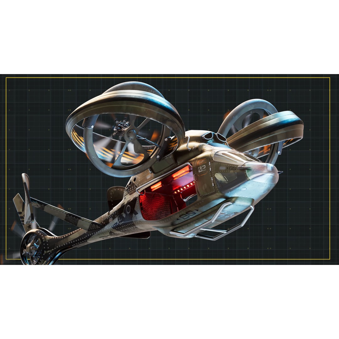 NIVA Sci Fi Helicopter 3D Model – Low Poly Rigged Game Asset, FBX - View 12