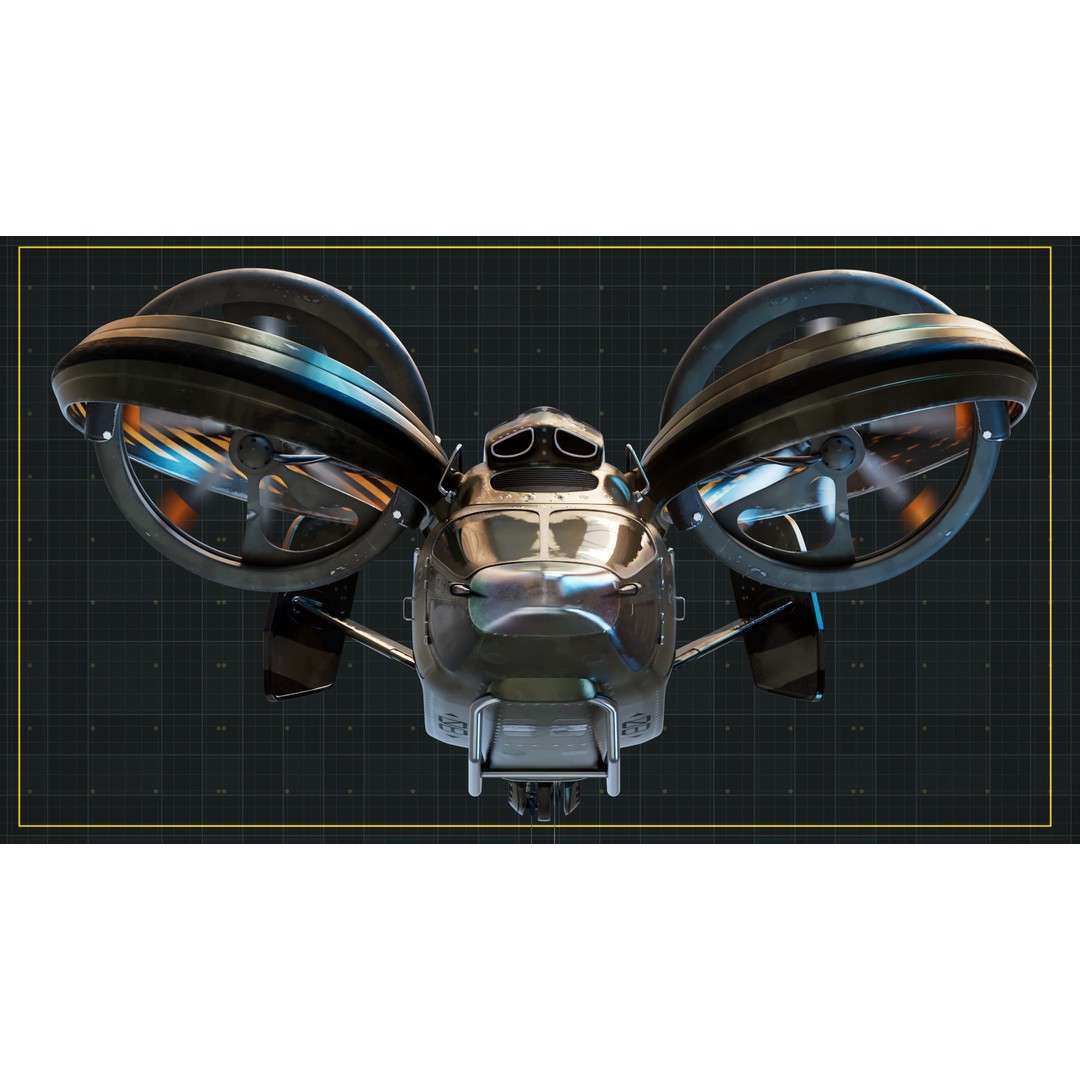 NIVA Sci Fi Helicopter 3D Model – Low Poly Rigged Game Asset, FBX - View 13