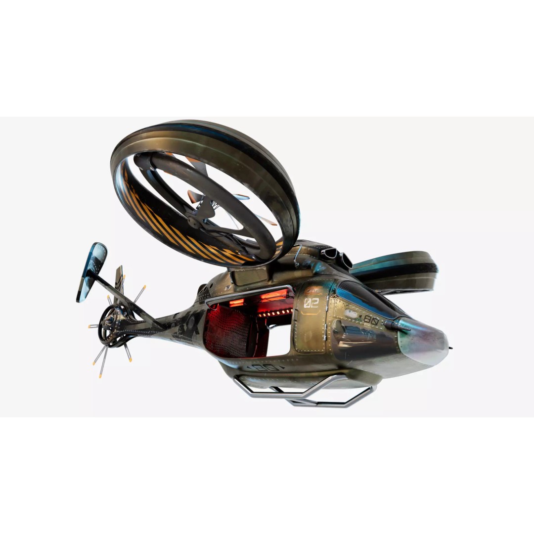 NIVA Sci Fi Helicopter 3D Model – Low Poly Rigged Game Asset, FBX - View 2