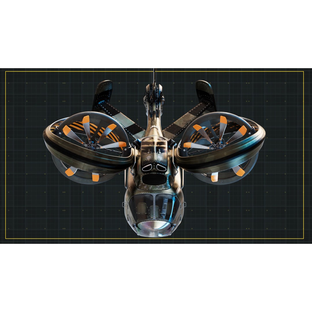 NIVA Sci Fi Helicopter 3D Model – Low Poly Rigged Game Asset, FBX - View 5