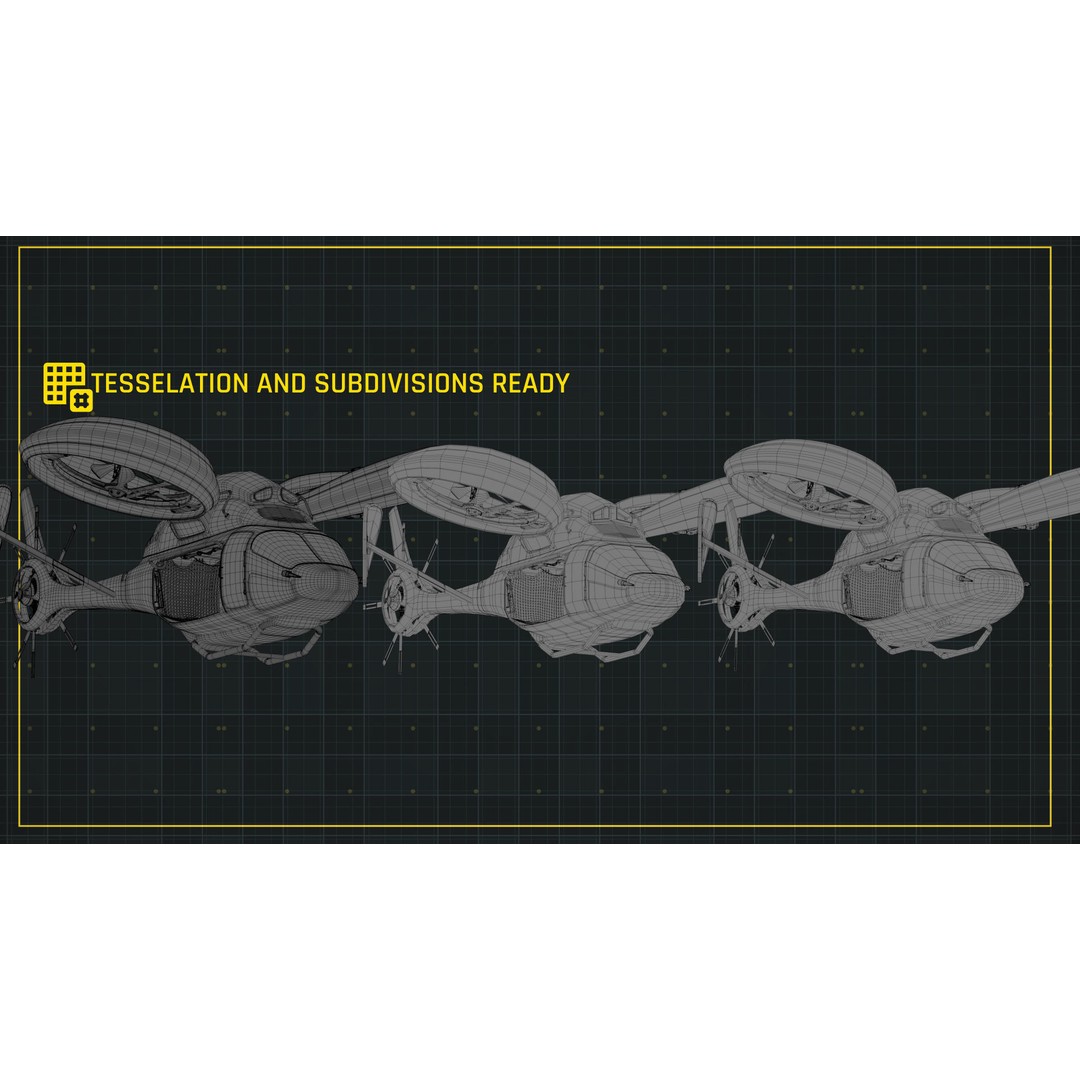 NIVA Sci Fi Helicopter 3D Model – Low Poly Rigged Game Asset, FBX - View 6
