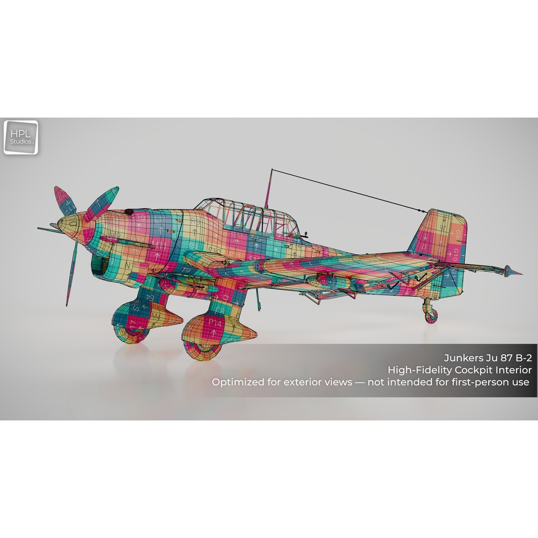 JU 87 B-2 Stuka 3D Model – Low Poly Game Asset, PBR, FBX & OBJ - View 11