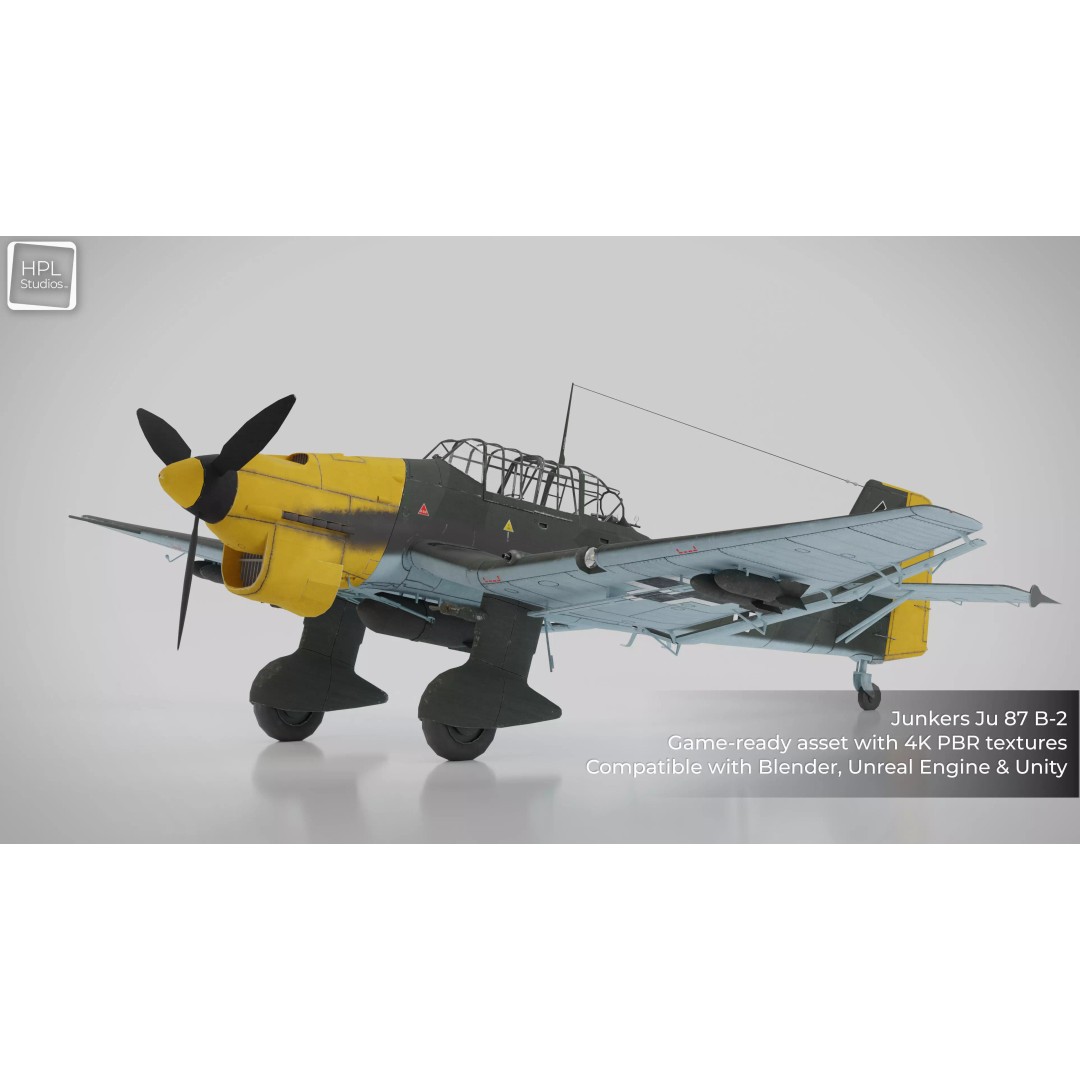 JU 87 B-2 Stuka 3D Model – Low Poly Game Asset, PBR, FBX & OBJ - View 2