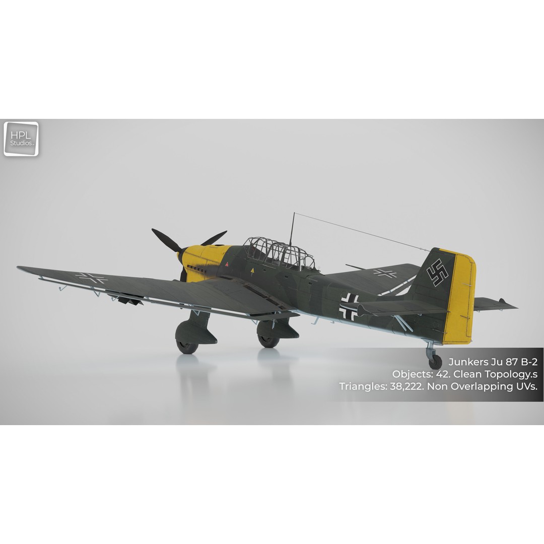 JU 87 B-2 Stuka 3D Model – Low Poly Game Asset, PBR, FBX & OBJ - View 3