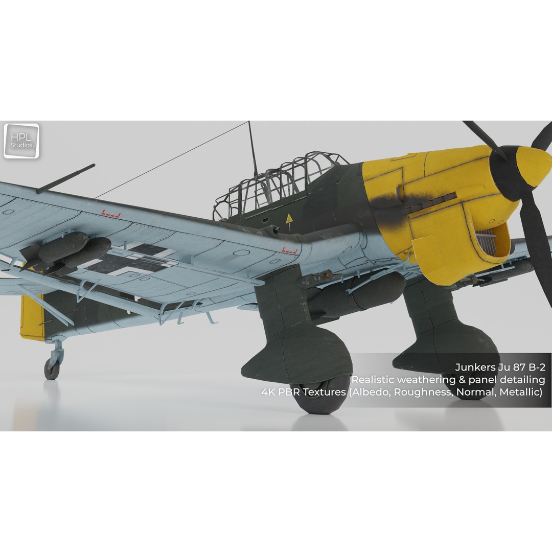 JU 87 B-2 Stuka 3D Model – Low Poly Game Asset, PBR, FBX & OBJ - View 4