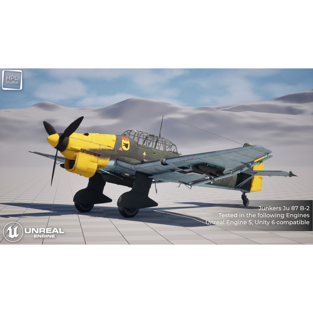 JU 87 B-2 Stuka 3D Model – Low Poly Game Asset, PBR, FBX & OBJ - View 7