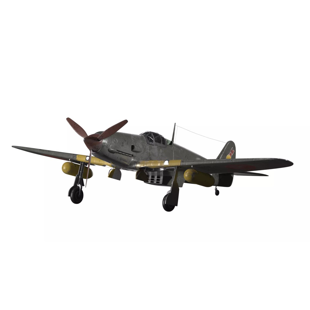 Kawasaki Ki 61 Hien Aircraft 3D Model – Low Poly PBR Game Asset, OBJ - View 2
