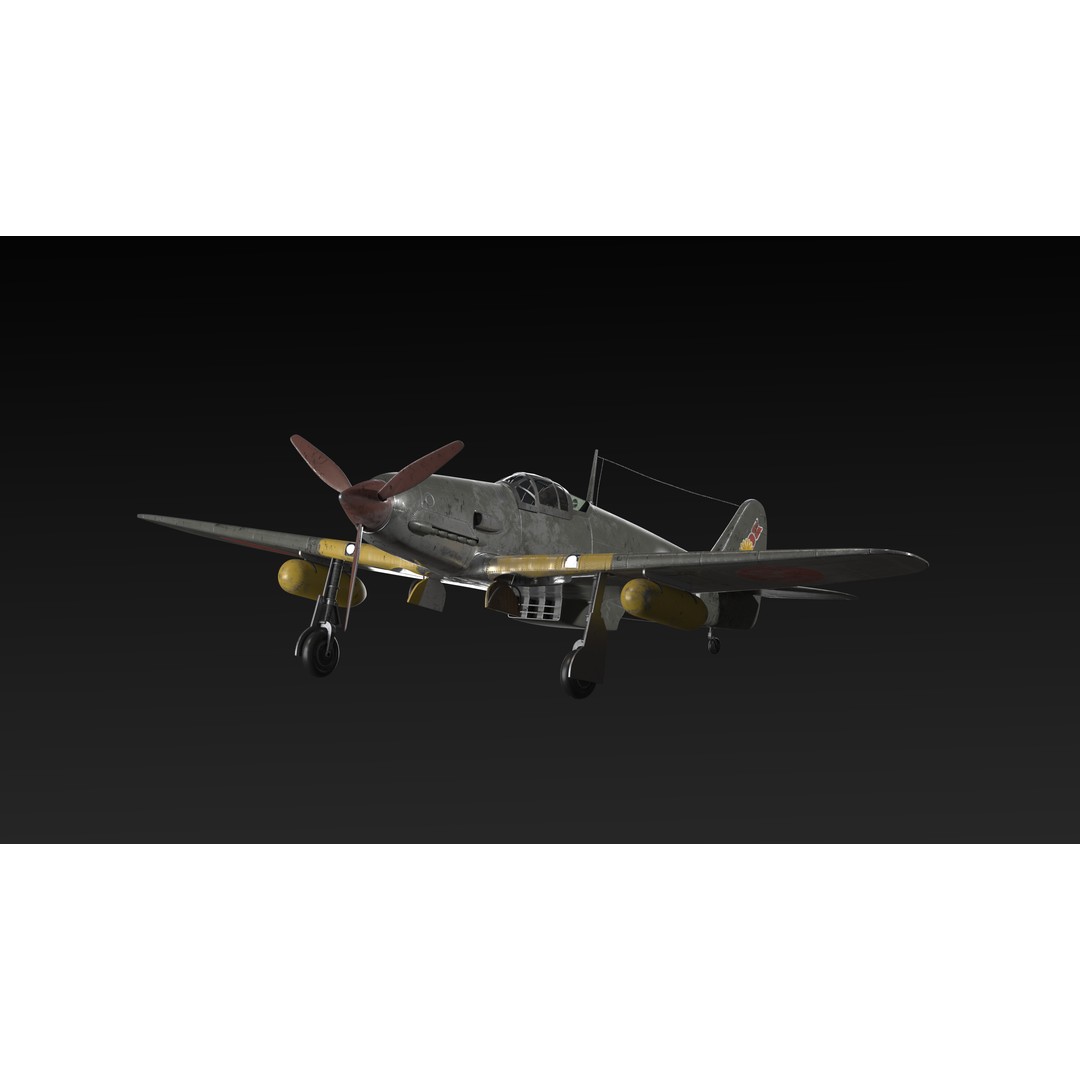 Kawasaki Ki 61 Hien Aircraft 3D Model – Low Poly PBR Game Asset, OBJ - View 3