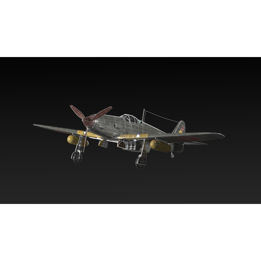Kawasaki Ki 61 Hien Aircraft 3D Model – Low Poly PBR Game Asset, OBJ - View 4