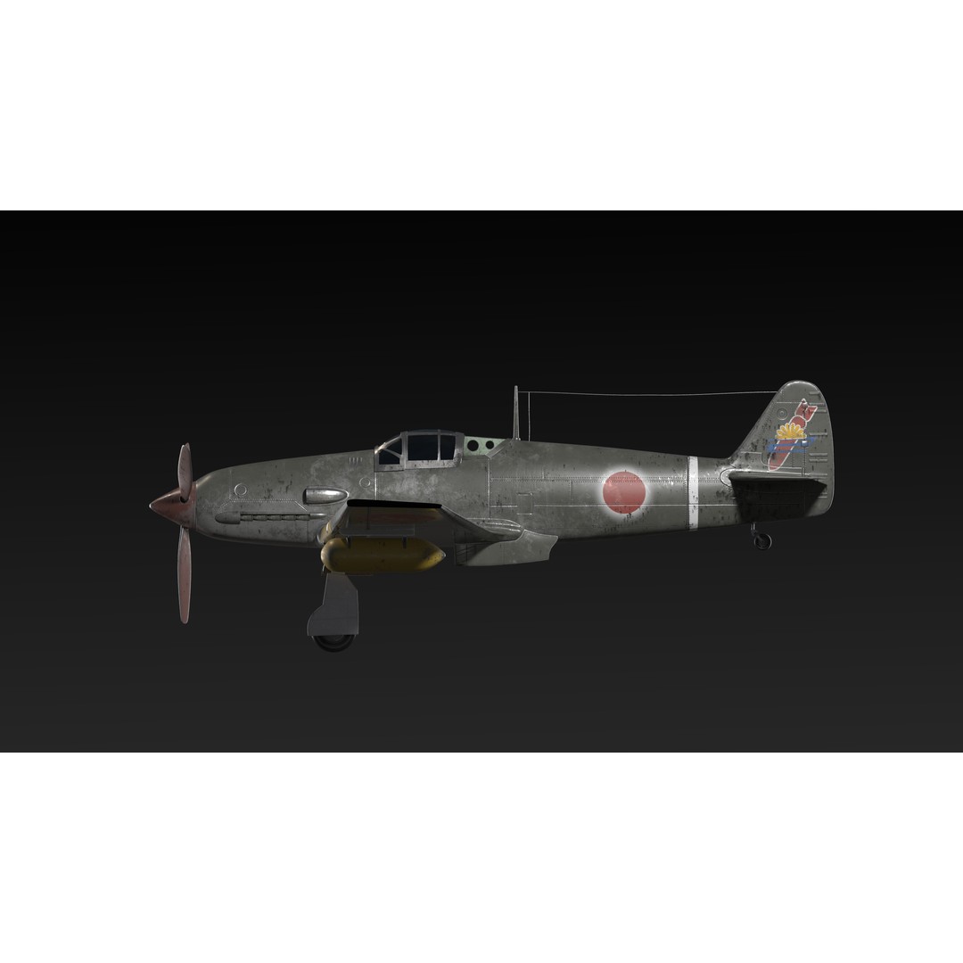 Kawasaki Ki 61 Hien Aircraft 3D Model – Low Poly PBR Game Asset, OBJ - View 6