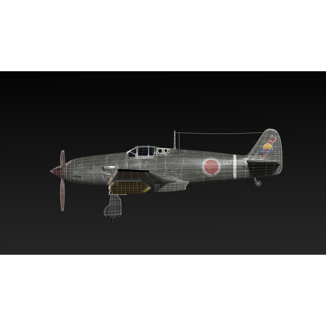 Kawasaki Ki 61 Hien Aircraft 3D Model – Low Poly PBR Game Asset, OBJ - View 7
