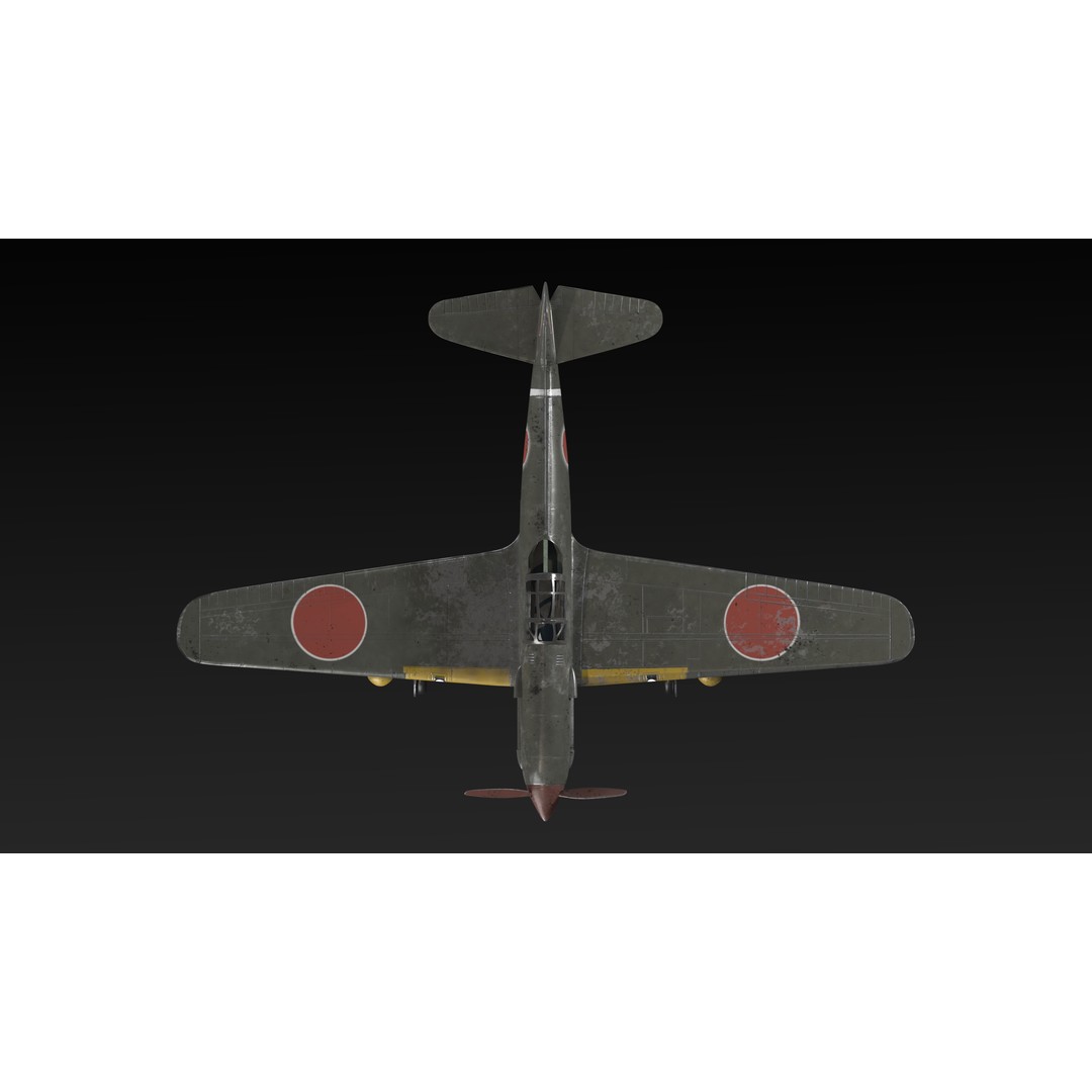 Kawasaki Ki 61 Hien Aircraft 3D Model – Low Poly PBR Game Asset, OBJ - View 8