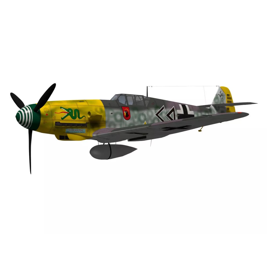 Messerschmitt Bf109 F2 3D Model – High Poly Military Aircraft, FBX - View 4