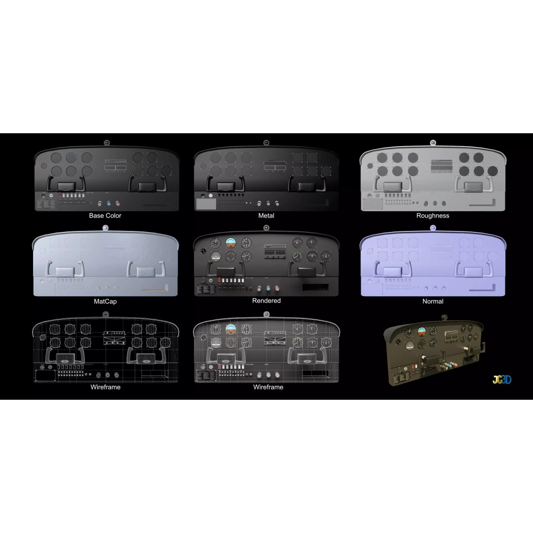 Airplane Instrument Panel 3D Model – Low Poly PBR Flight Asset, FBX - View 6