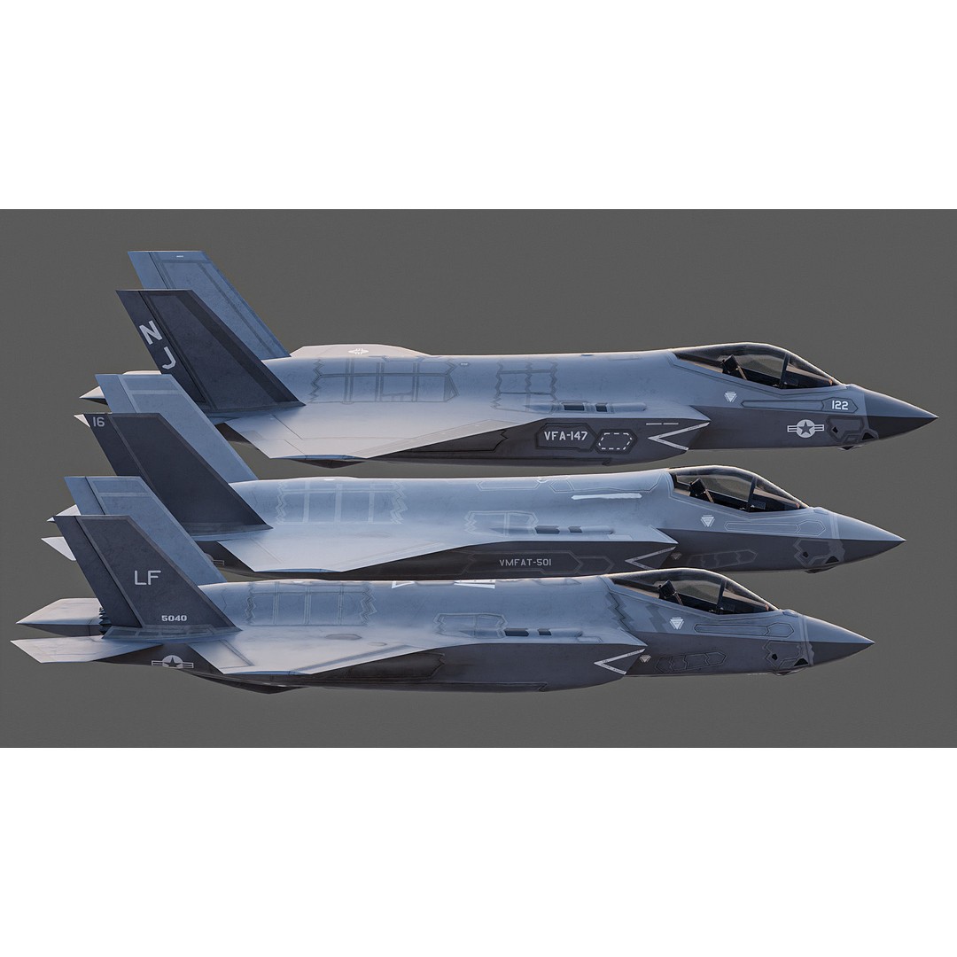 F35A F35B F35C 3D Model – Low Poly Military Aircraft Asset, FBX - View 3