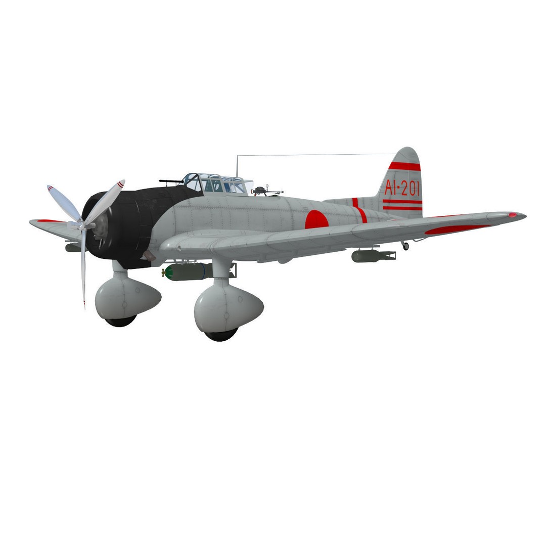 Aichi D3A Type 99 Bomber Val 3D Model – High Poly Aircraft Asset, FBX - View 4