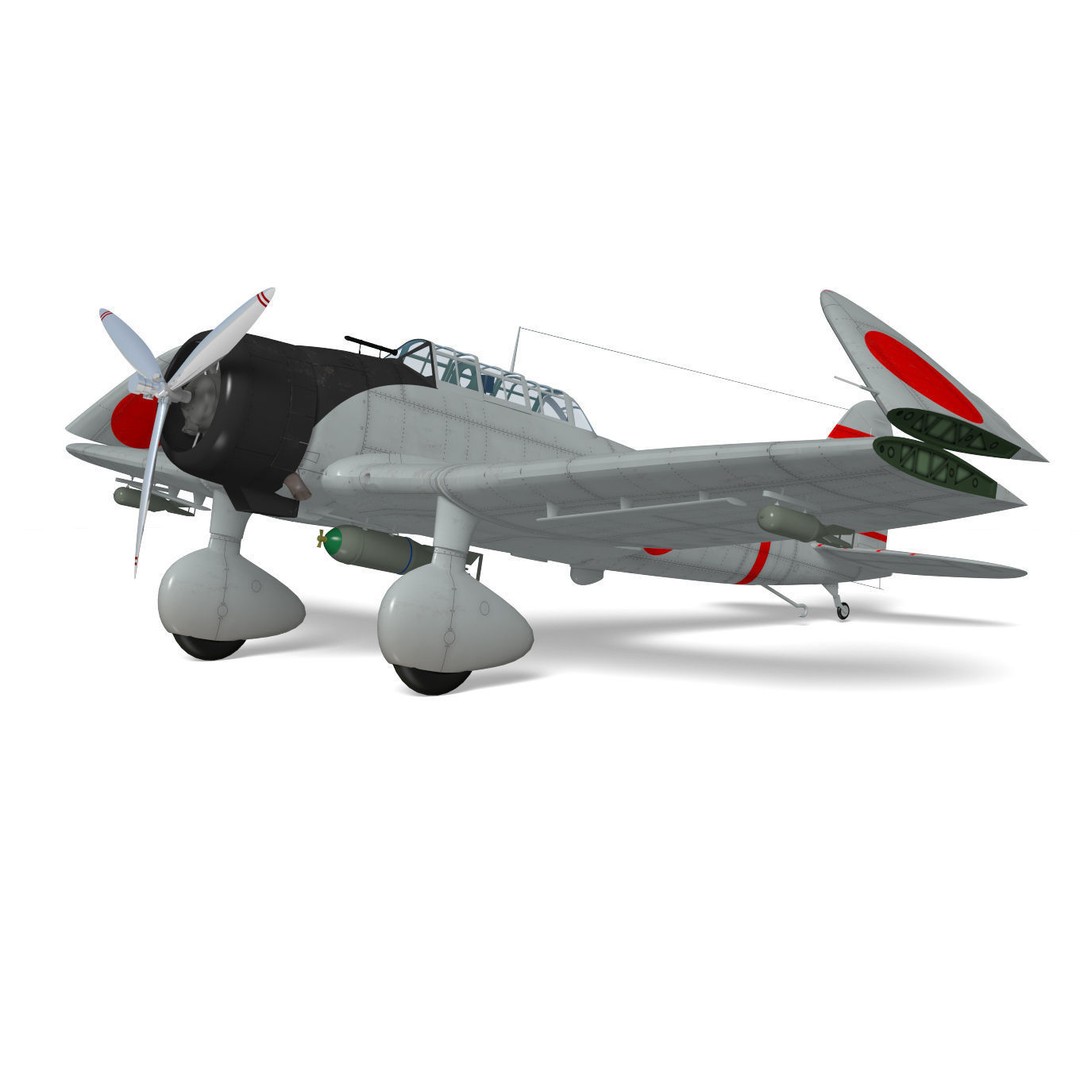 Aichi D3A Type 99 Bomber Val 3D Model – High Poly Aircraft Asset, FBX - View 5