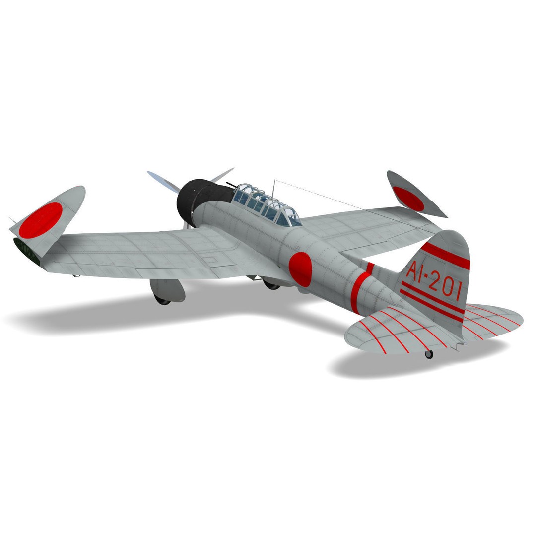 Aichi D3A Type 99 Bomber Val 3D Model – High Poly Aircraft Asset, FBX - View 6