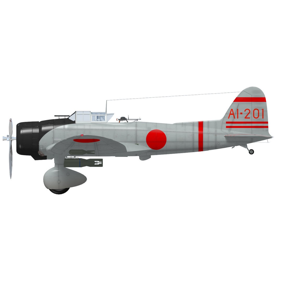 Aichi D3A Type 99 Bomber Val 3D Model – High Poly Aircraft Asset, FBX - View 8