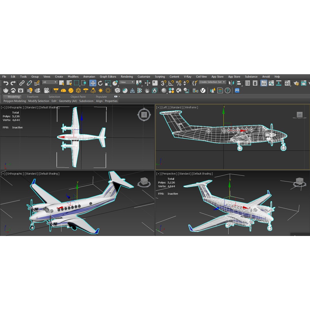 Beechcraft B300 3D Model – Low Poly Game Asset, FBX, PBR Textures - View 13