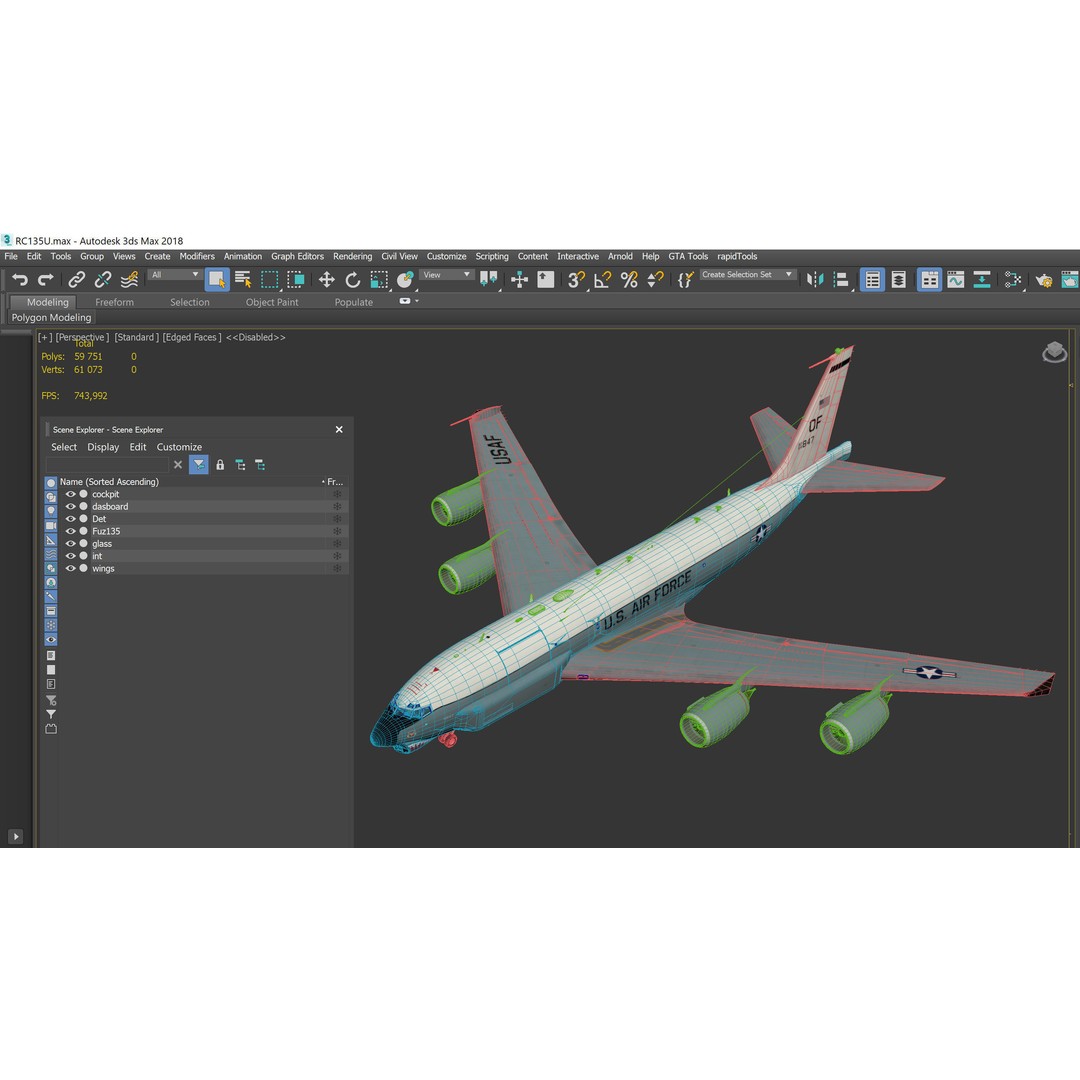 Boeing RC-135 U Combat Sent 3D Model – PBR Military Aircraft, FBX - View 17