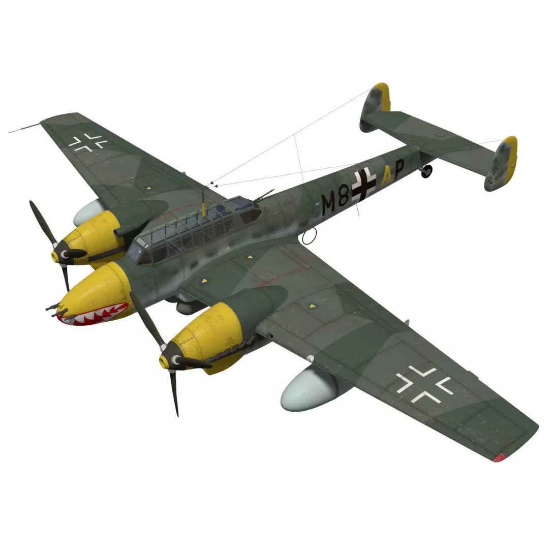 Messerschmitt Bf 110 E1 3D Model – High Poly Aircraft for Animation - View 2