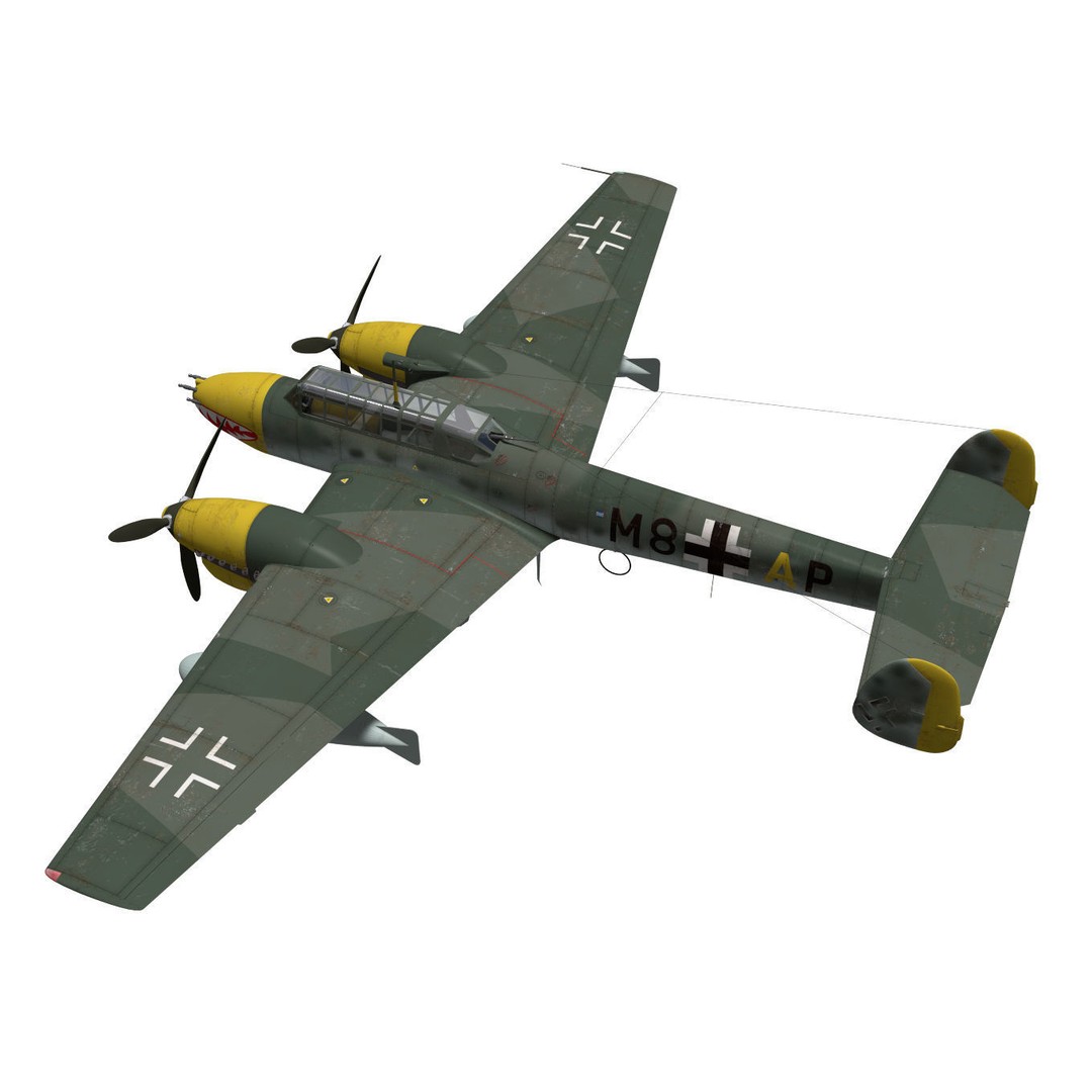 Messerschmitt Bf 110 E1 3D Model – High Poly Aircraft for Animation - View 3