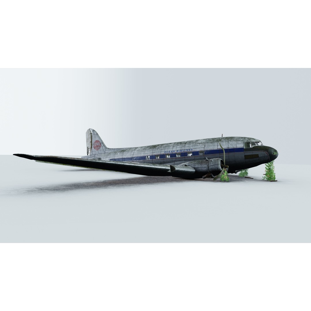 Wrecked Airplane 3D Model – Low Poly PBR Asset for Games, FBX - View 11